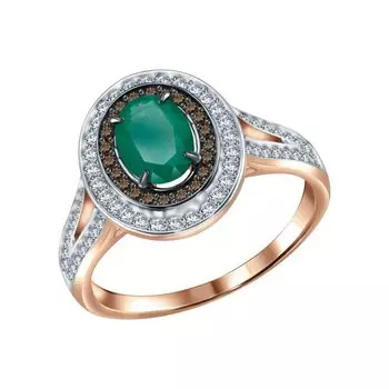 Золотое кольцо с изумрудом природным и коньячными бриллиантами природными