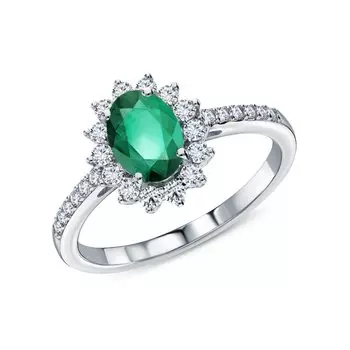 Золотое кольцо с изумрудом природным и бриллиантами природными