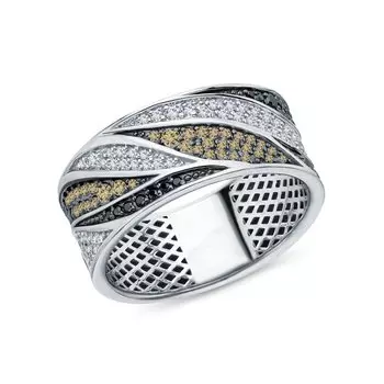 Золотое кольцо с коньячными бриллиантами и бриллиантами чёрными природными