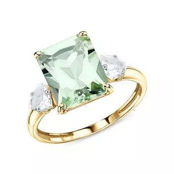 Золотое кольцо с празиолит природными и топазами природными