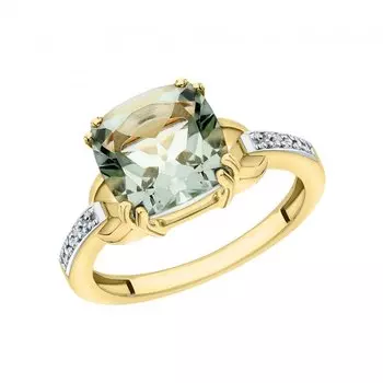 Золотое кольцо с празиолитом и бриллиантами