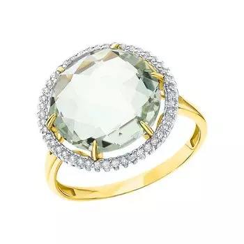 Золотое кольцо с празиолитом и бриллиантами