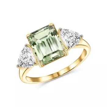 Золотое кольцо с празиолитом природным и кварцами природными