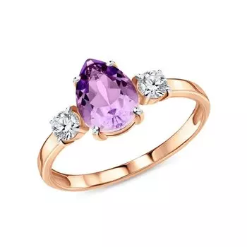 Золотое кольцо с природным аметистом и фианитами