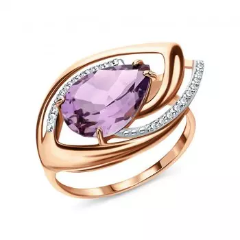 Золотое кольцо с природным аметистом и фианитами