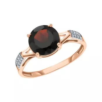 Золотое кольцо с природным гранатом и фианитами