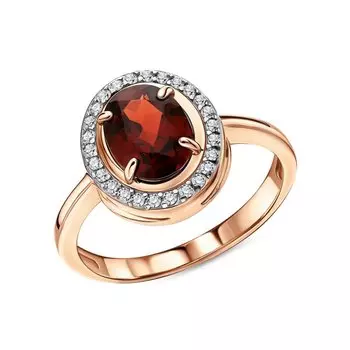 Золотое кольцо с природным гранатом и фианитами