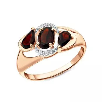 Золотое кольцо с природными гранатами и фианитами