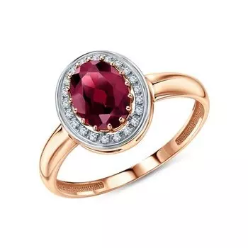 Золотое кольцо с родолитом и бриллиантами