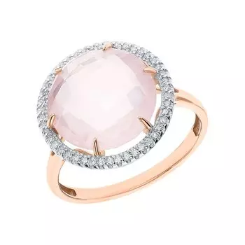 Золотое кольцо с розовым кварцем и бриллиантами