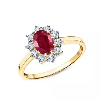 Золотое кольцо с рубином и бриллиантами
