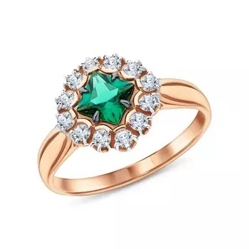 Золотое кольцо с сапфирами природными и изумрудами выращенными