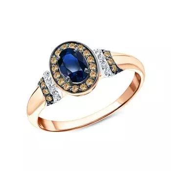 Золотое кольцо с сапфиром природным и коньячными бриллиантами природными