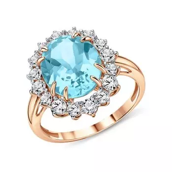 Золотое кольцо с топазами природными и горными хрусталями природными