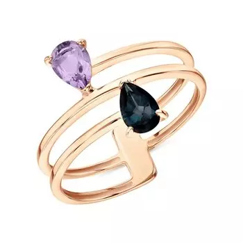 Золотое кольцо с топазом природным и аметистом природным