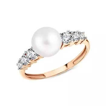 Золотое кольцо с жемчугом и фианитами