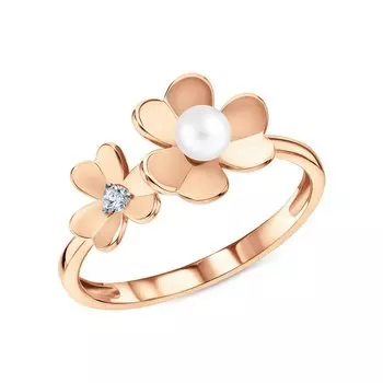 Золотое кольцо с жемчугом и фианитом