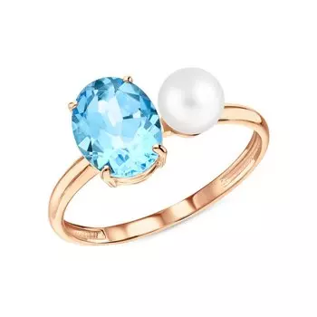 Золотое кольцо с жемчугом и топазом природным