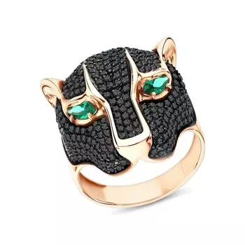 Золотое кольцо со шпинелями выращенными и изумрудами выращенными