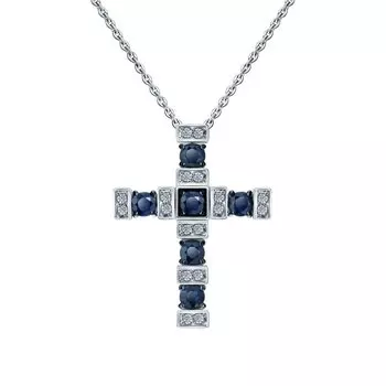 Золотое шейное украшение с бриллиантами природными и сапфирами природными