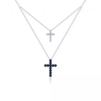 Золотое шейное украшение с бриллиантами природными и сапфирами природными