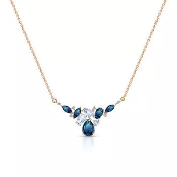 Золотое шейное украшение с бриллиантами природными и топазами природными