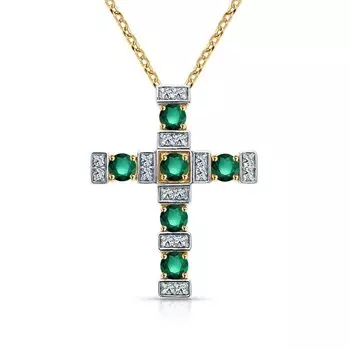 Золотое шейное украшение с бриллиантами природными и изумрудами природными