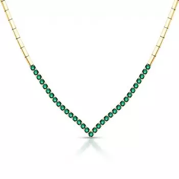 Золотое шейное украшение с изумрудами природными