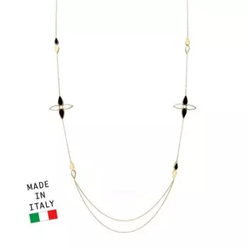 Золотое шейное украшение с перламутром природным и ониксом природным