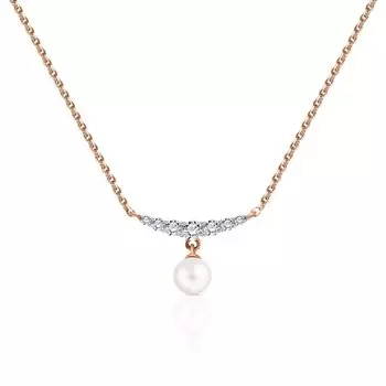 Золотое шейное украшение с жемчугом и фианитами