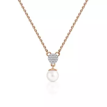 Золотое шейное украшение с жемчугом и фианитами