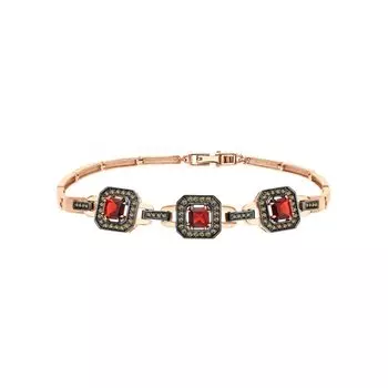 Золотой браслет с бриллиантами коньячными природными и гранатами природными