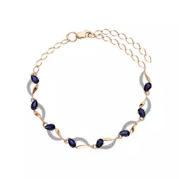 Золотой браслет с бриллиантами природными и сапфирами выращенными