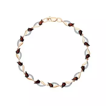 Золотой браслет с гранатами природными и фианитами