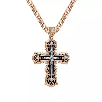 Золотой крест-подвеска с эмалью и фианитами