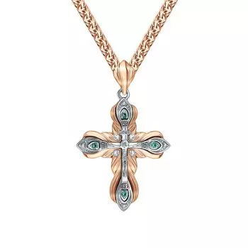 Золотой крест-подвеска с бриллиантами природными и изумрудами природными