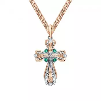 Золотой крест-подвеска с бриллиантами природными и изумрудами природными
