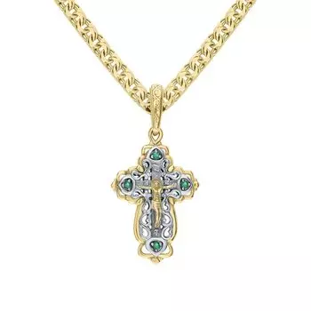 Золотой крест-подвеска с изумрудами природными