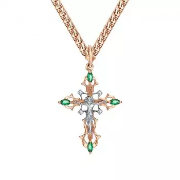 Золотой крест-подвеска с изумрудами природными и бриллиантами природными