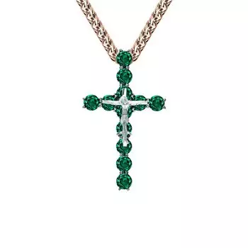 Золотой крест-подвеска с изумрудами выращенными