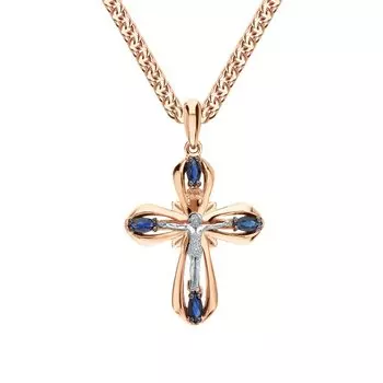 Золотой крест-подвеска с сапфирами природными