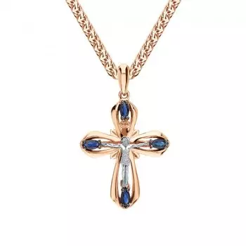 Золотой крест-подвеска с сапфирами природными