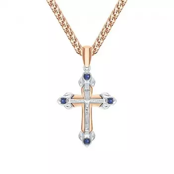 Золотой крест-подвеска с сапфирами выращенными