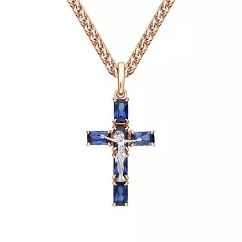 Золотой крест-подвеска с выращенными сапфирами