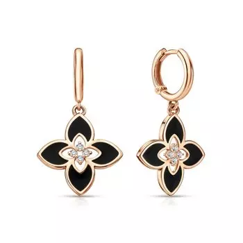 Золотые серьги с эмалью и фианитами