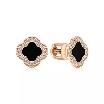 Золотые серьги с эмалью и фианитами