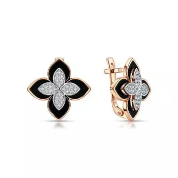 Золотые серьги с эмалью и фианитами