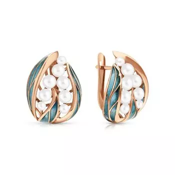 Золотые серьги с эмалью и жемчугом