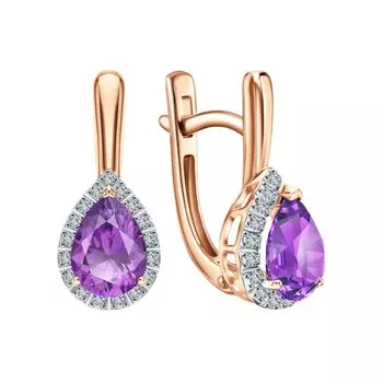 Золотые серьги с аметистами и бриллиантами