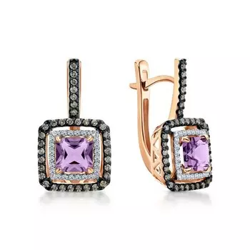 Золотые серьги с аметистами и бриллиантами